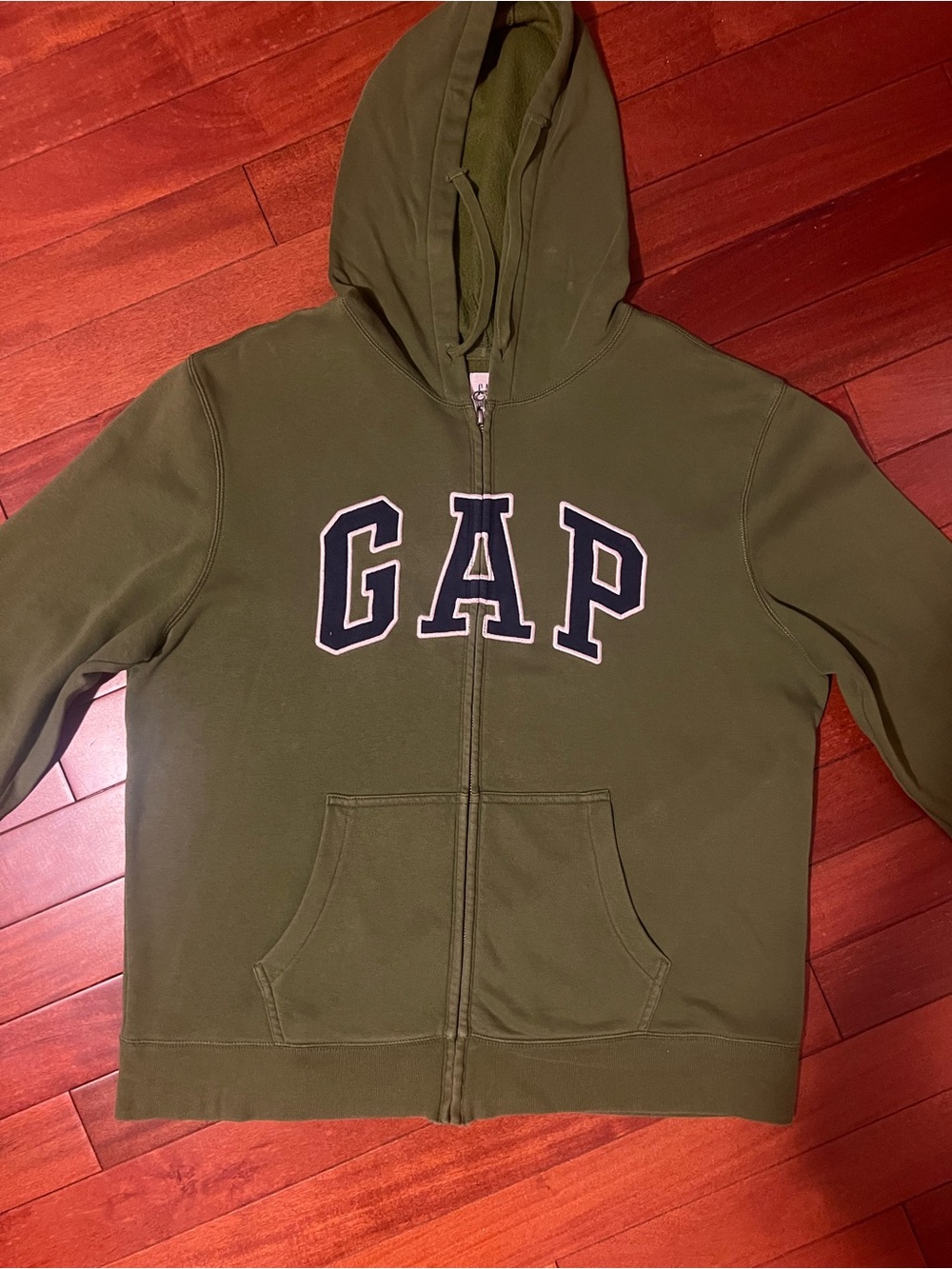 GAP mens Olive Green Zip-Up Hoodie